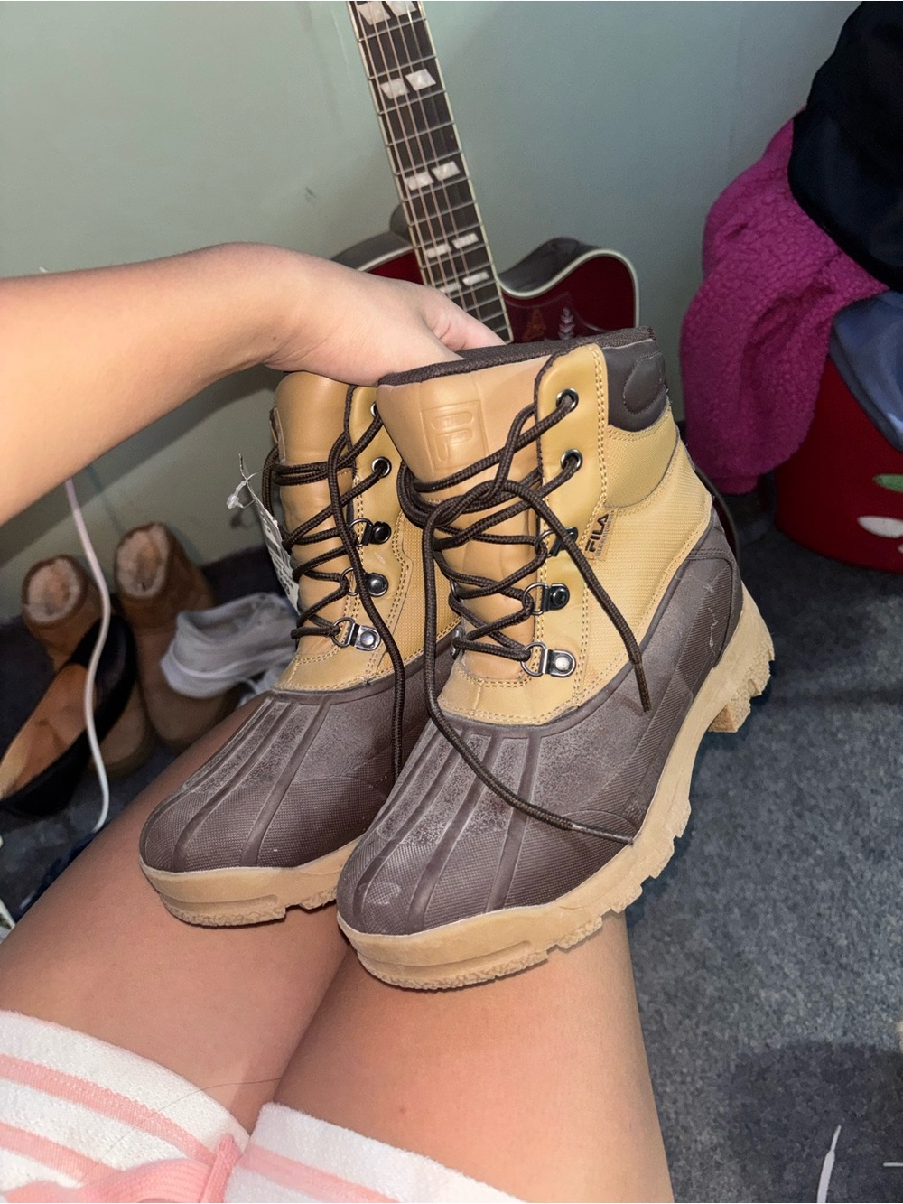 FILA Two-Tone Brown and Tan Waterproof Ankle Duck Boots
